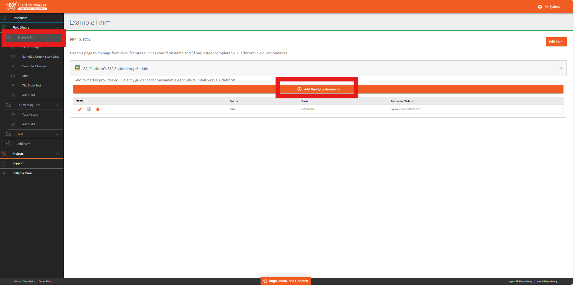 Completing the SAI FSA Questionnaire – Fieldprint Platform Help